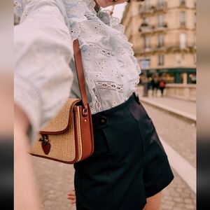 Sezane High Waisted Wool Blend Rico Shorts